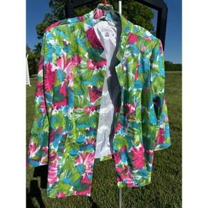 Kim‎ Rogers Women's Floral Abstract Blazer Green Blue Pink Multi Color Size 22W